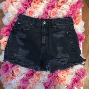 High Rise Black Denim Shorties